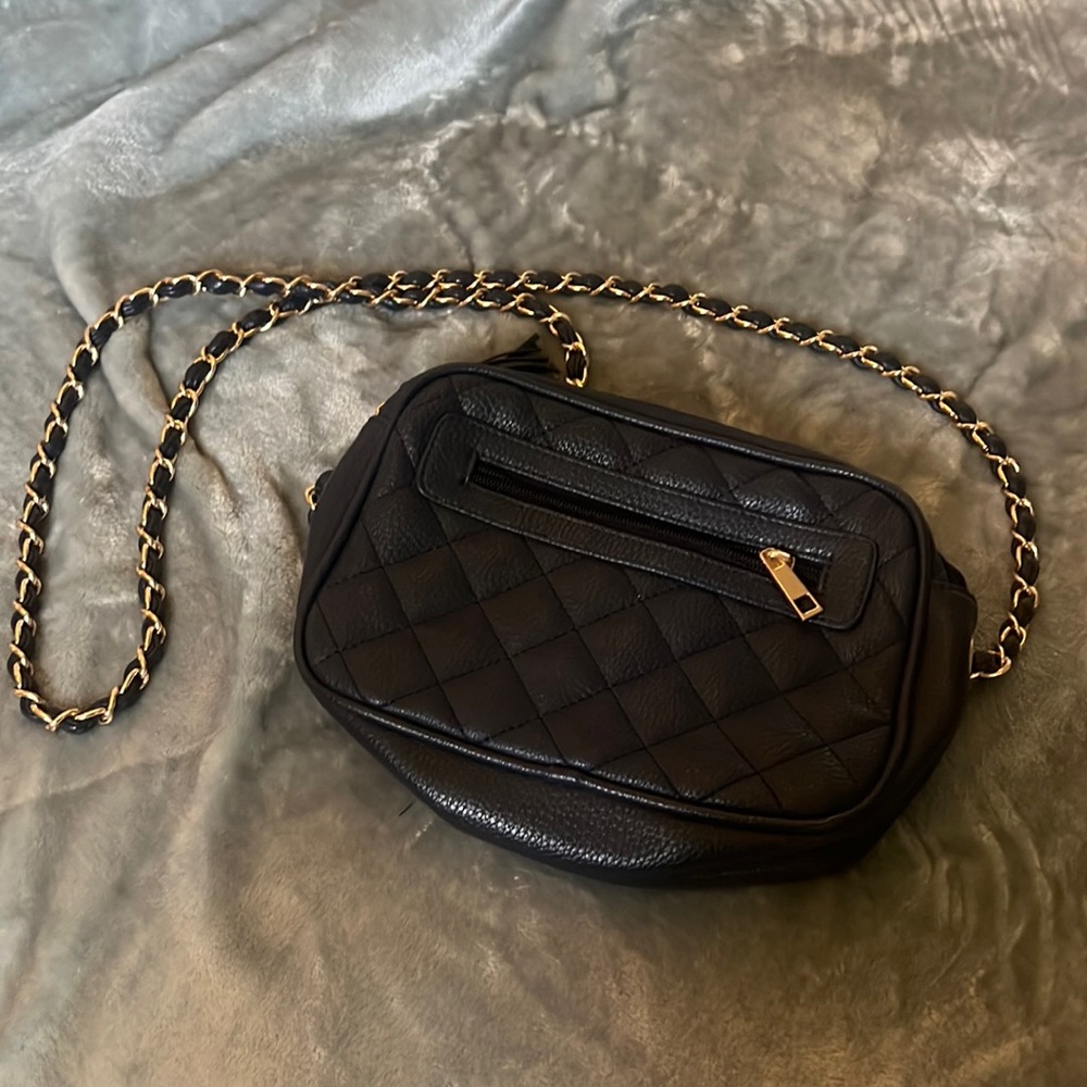 Dark Blue Purse with Gold Chain Strap